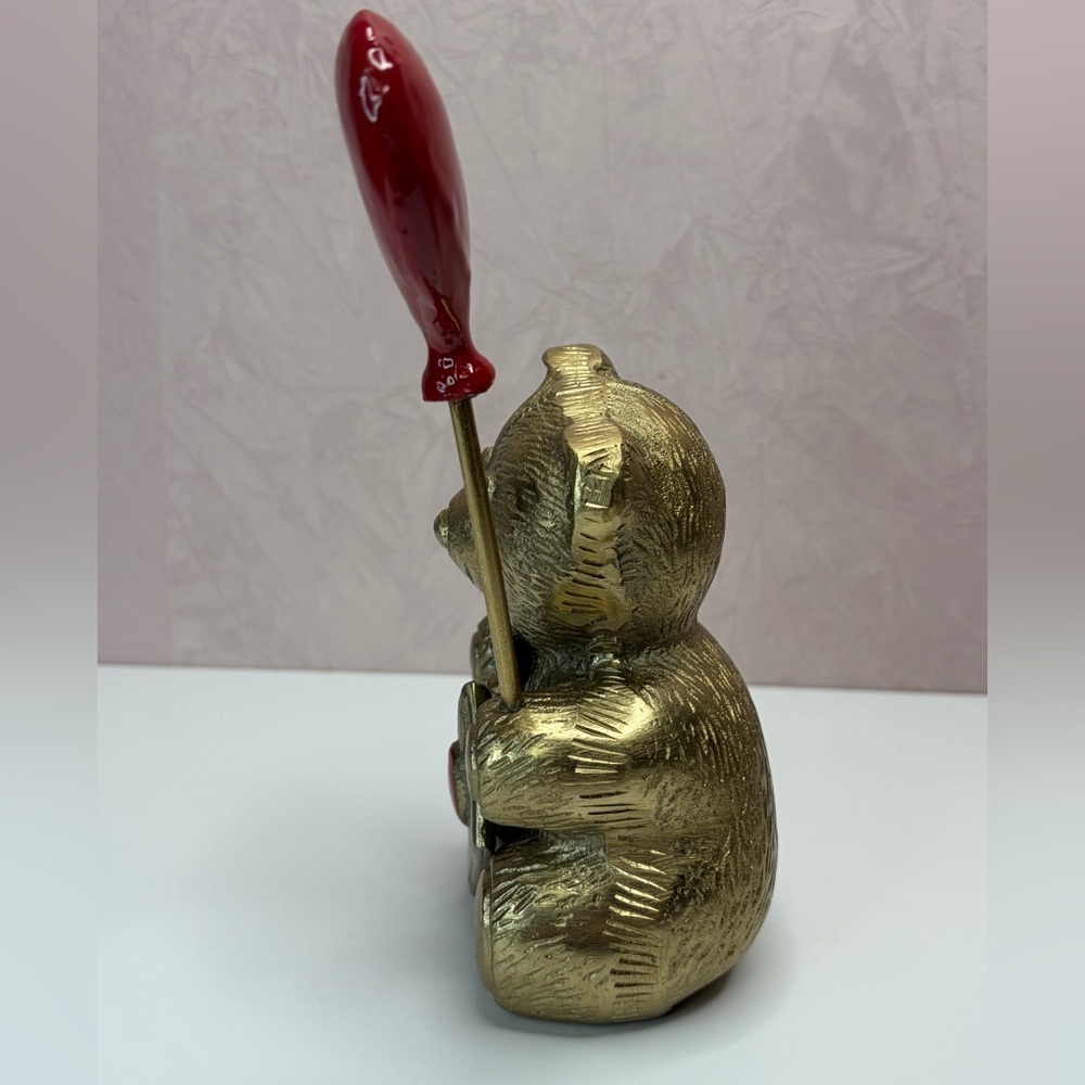 Gold Bear with Red Heart Balloon Figurine - Picture 6 of 13